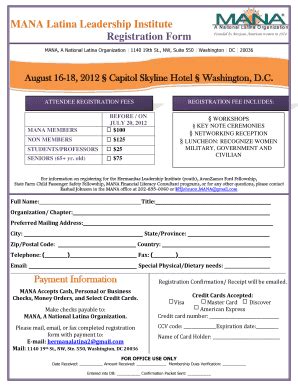 Fillable Online Mana Latina Leadership Institute Registration Form Fax Email Print Pdffiller