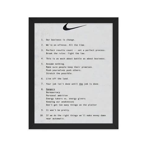 Nike Principles Poster Framed Etsy