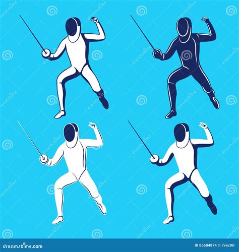 Fencing Men Collection Men S Epee Stock Vector Illustration Of