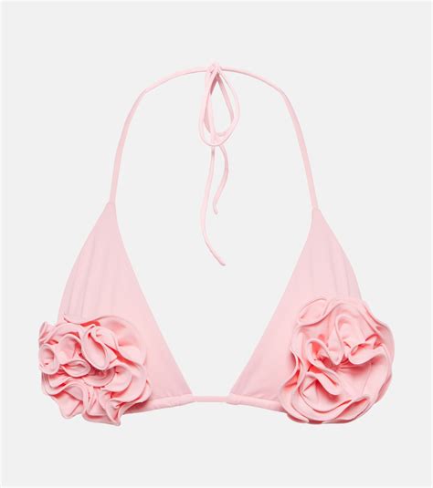 Floral appliqué triangle bikini top in pink Magda Butrym Mytheresa