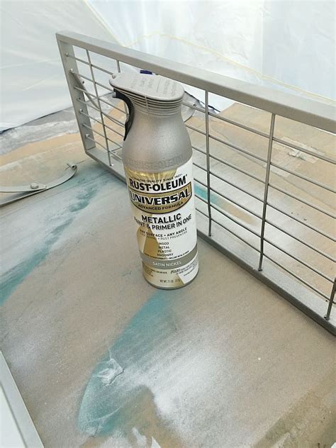 Rust-oleum Satin Nickel spray paint on wire shelves at refreshrestyle ...