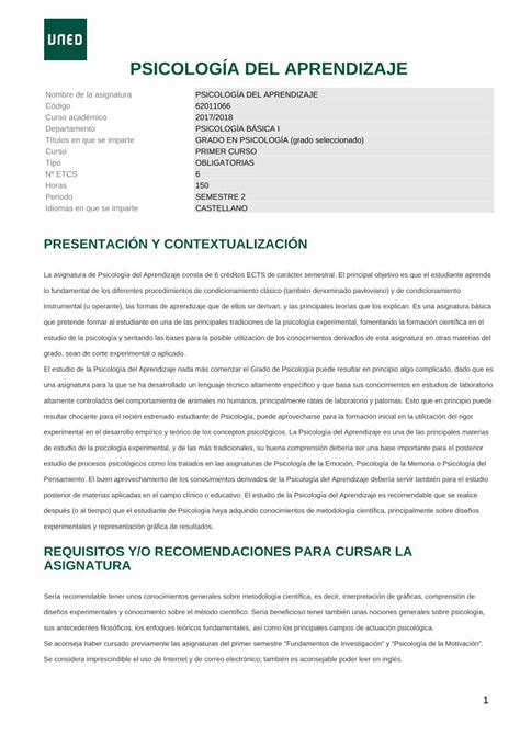 Pdf Psicolog A Del Aprendizaje Uned Es Psicolog A Del Aprendizaje