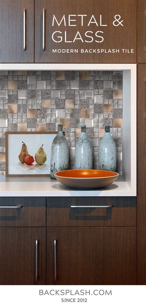 Glass Metal Gray Copper Mosaic Backsplash Tile Backsplash