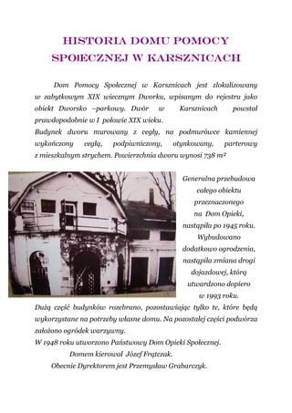 Historia Domu Pomocy Społecznej w Karsznicach PDF