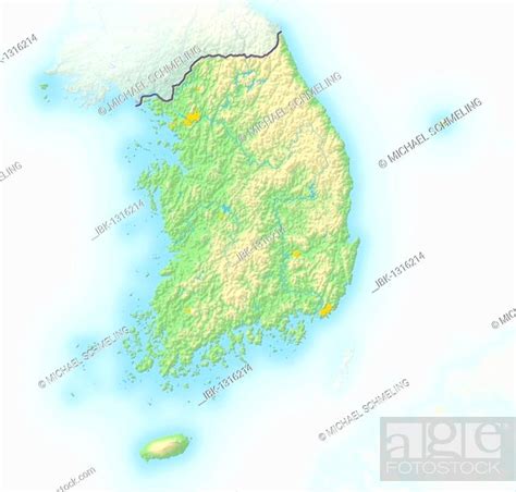 South Korea Shaded Relief Map Stock Photo Picture And Royalty Free