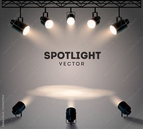 Spotlights with bright white light shining stage vector set ...