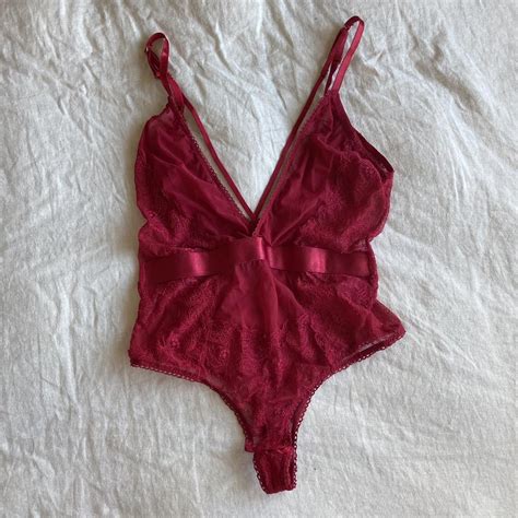 Red Lace Lingerie Bodysuit Size Large Lingerie Depop
