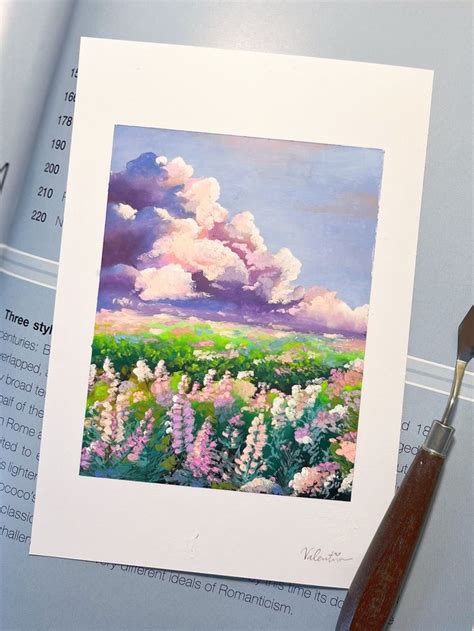 Hand Painted Oil Soft Pastel Art Painting Flowers Clouds Wall Art