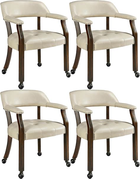 Leemtorig Set Of 4 Dining Chairs With Casters And Arms