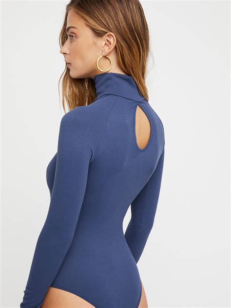 Free People Seamless Turtleneck Bodysuit In Blue Lyst