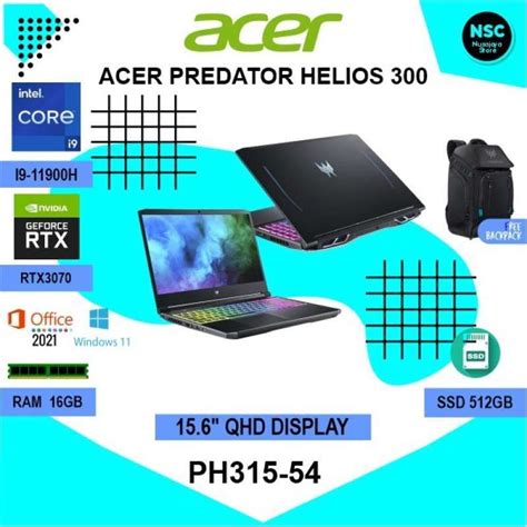 Jual ACER PREDATOR HELIOS 300 PH315 54 I9 11900H 16G 512G RTX3060 15 6