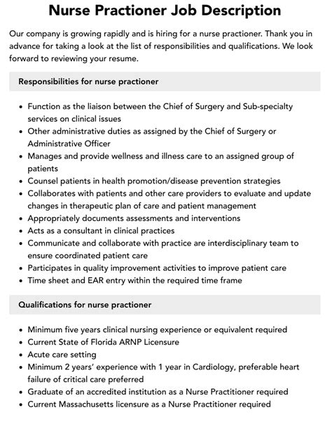 Nurse Practioner Job Description Velvet Jobs