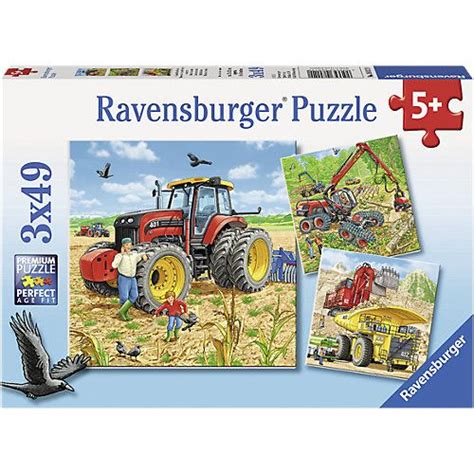 3er Set Puzzle je 49 Teile 21x21 cm Große Maschinen Puzzle Kinder