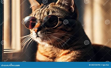 Funny Illustration With A Cute Cat Wearing Sunglasses 4k Stock