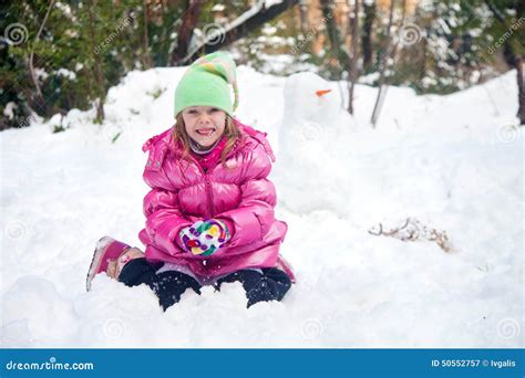 Cute Blonde Girl Making Snowball Stock Image Image Of Pink Person
