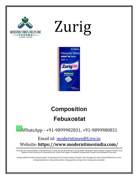 Zurig Febuxostat Tablets Strength Mg At Best Price In New Delhi