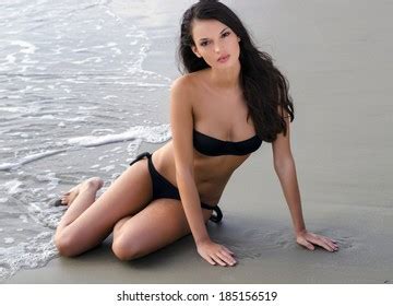 Sexy Brunette Girl Black Swimsuit Relaxing Stock Photo Shutterstock