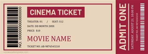 Free Printable Blank Movie Ticket Templates [PDF, Word]