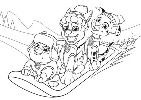 Sledding Rubble, Chase and Marshall from the PAW Patrol movie coloring ...