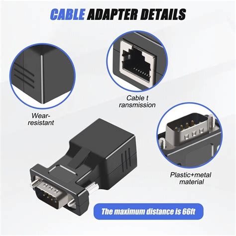 1x 2 Pack Vga Extender Male To Rj45 Cat5 Cat6 20m Cable Adapter Com Port2710 Ebay