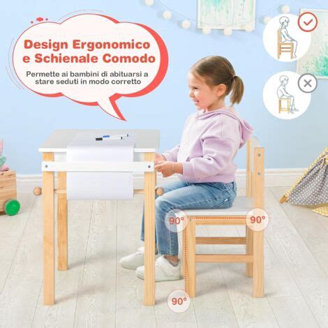 Costway Set Di Tavolo E Sedia Per Bambini Scrivania In Legno Per