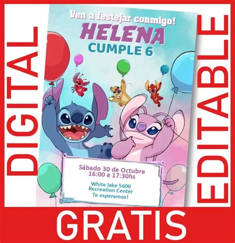 Gratis Invitaci N Stitch Y Angela Editable Digital