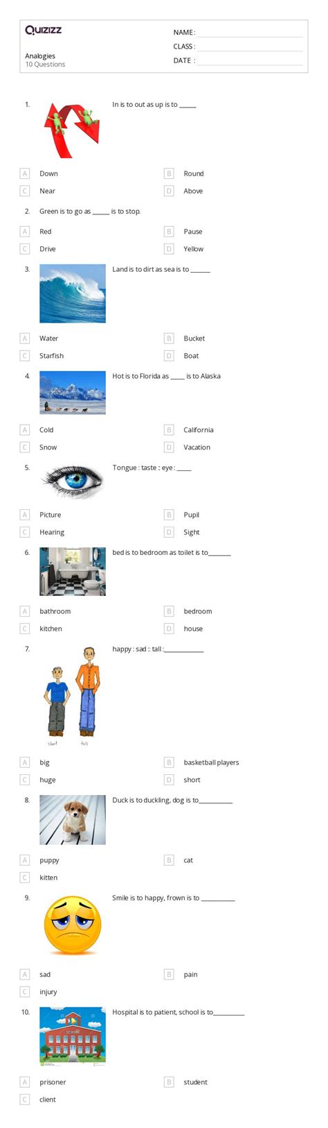 50 Analogies Worksheets On Quizizz Free And Printable