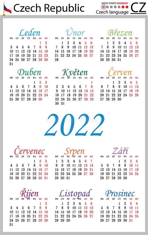 Czech Vertical Pocket Calendar For 2023 Week Starts Monday Stock