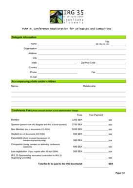 Fillable Online Form A Conference Registration For Delegates And