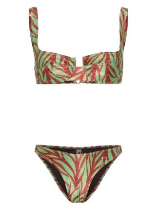 Reina Olga Brigitte Zebra Print Bikini Green FARFETCH