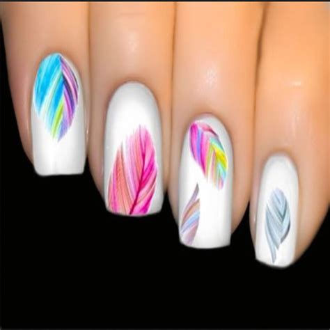 Colorful Feather Feature Nail Art Water Transfer Decal Sticker Rainbow