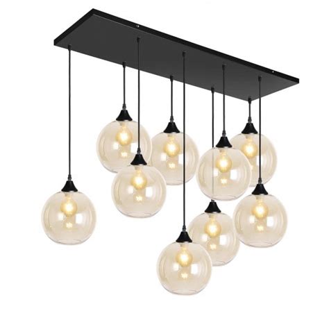 Light Ceiling Cluster In Black With Amber Glass Globe Shades