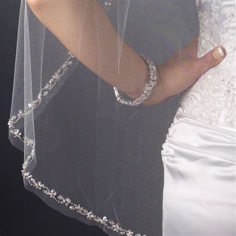 Beaded Edge Fingertip Length Wedding Veil V Fingertip Length