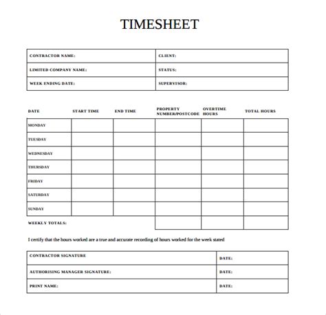 Contractor Timesheet Template