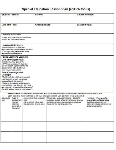 Special Education Lesson Plan Template