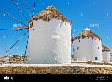 Traditional Greek Windmills Mykonos Greece Stock Photo Alamy