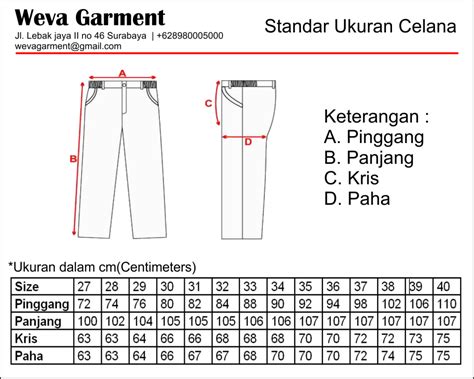 Standar Ukuran Weva Garment Indonesia