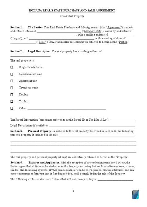 Indiana Real Estate Purchase And Sale Contract Form