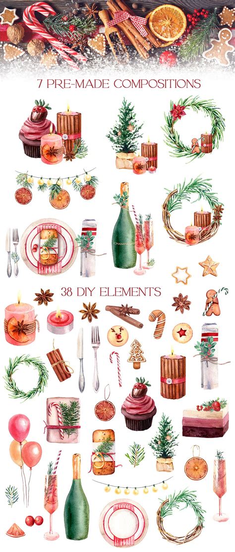 Watercolor New Year Clipart Watercolor Christmas Clip Art Etsy