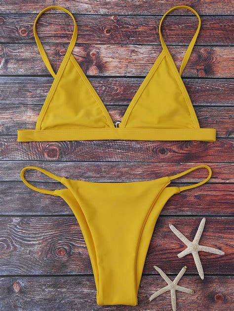 Cami Plunge String Bikini Set In YELLOW ZAFUL 2024
