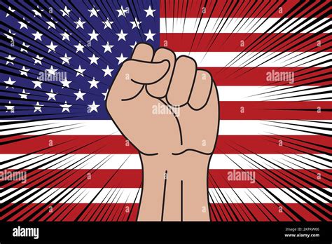 Human Fist Clenched Symbol On Flag Of United States Background Power