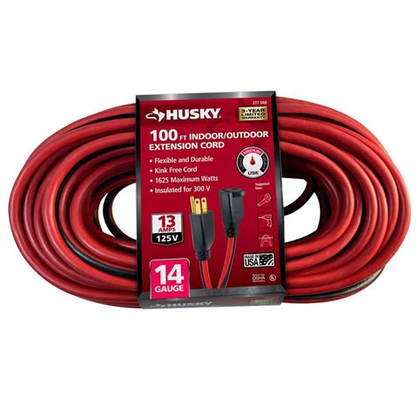 Husky Ft Medium Duty Indoor Outdoor Extension Cord Red Black