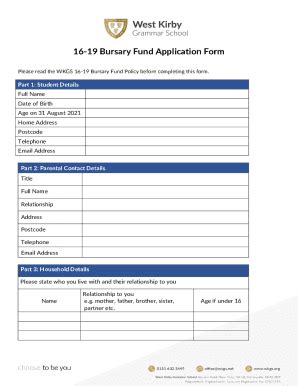 Fillable Online 16 19 Bursary Fund Application Form Fax Email Print