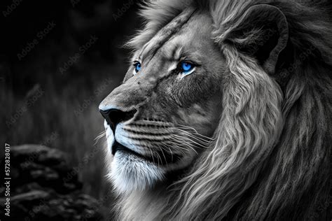 Lion in black and white with blue eyes stoic made with generative ai ...