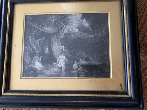 Nude Naked Women Bathing In A River By The Forest Gold Border EBay UK