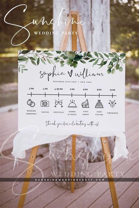 Greenery Wedding Itinerary Sign Template Wedding Timeline Etsy Artofit