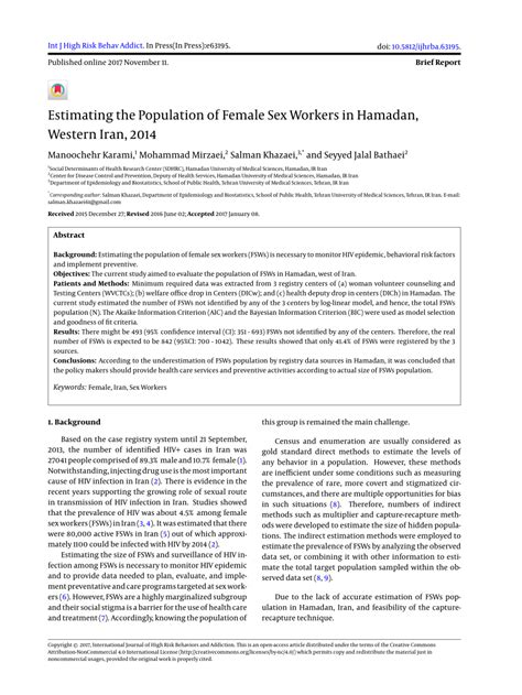 Pdf Estimating The Population Of Female Sex Workers In Hamadan Western Iran
