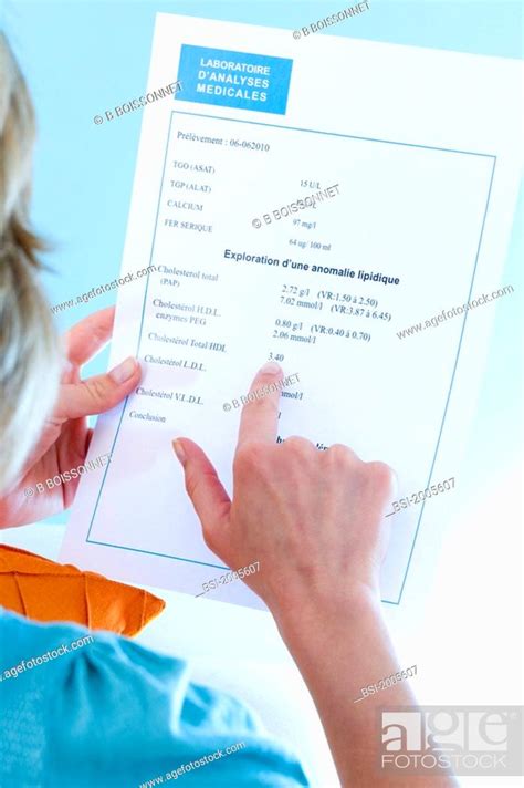 Model. Results of blood analysis. On the top of the sheet : dosage of ...