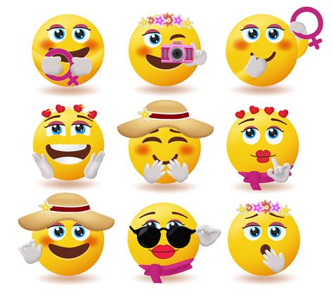 Frauen Emoji Zeichen Vektorsatz Frauen Emojis Kollektion Mit S En Und