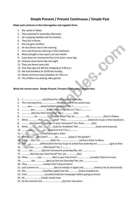 The Present Continuous Past Tense Worksheet